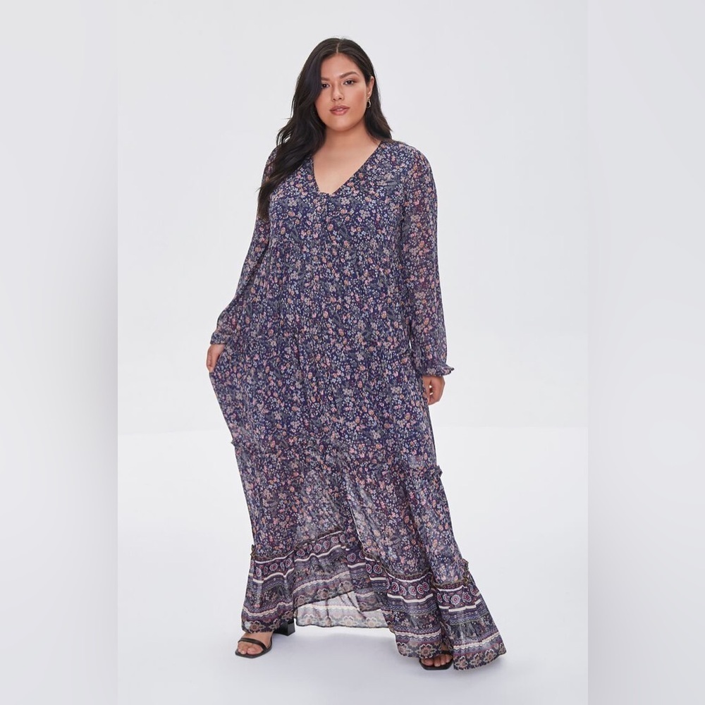 [NWOT] Forever21 Plus Size‎ Chiffon Floral Maxi Dress Size:0X